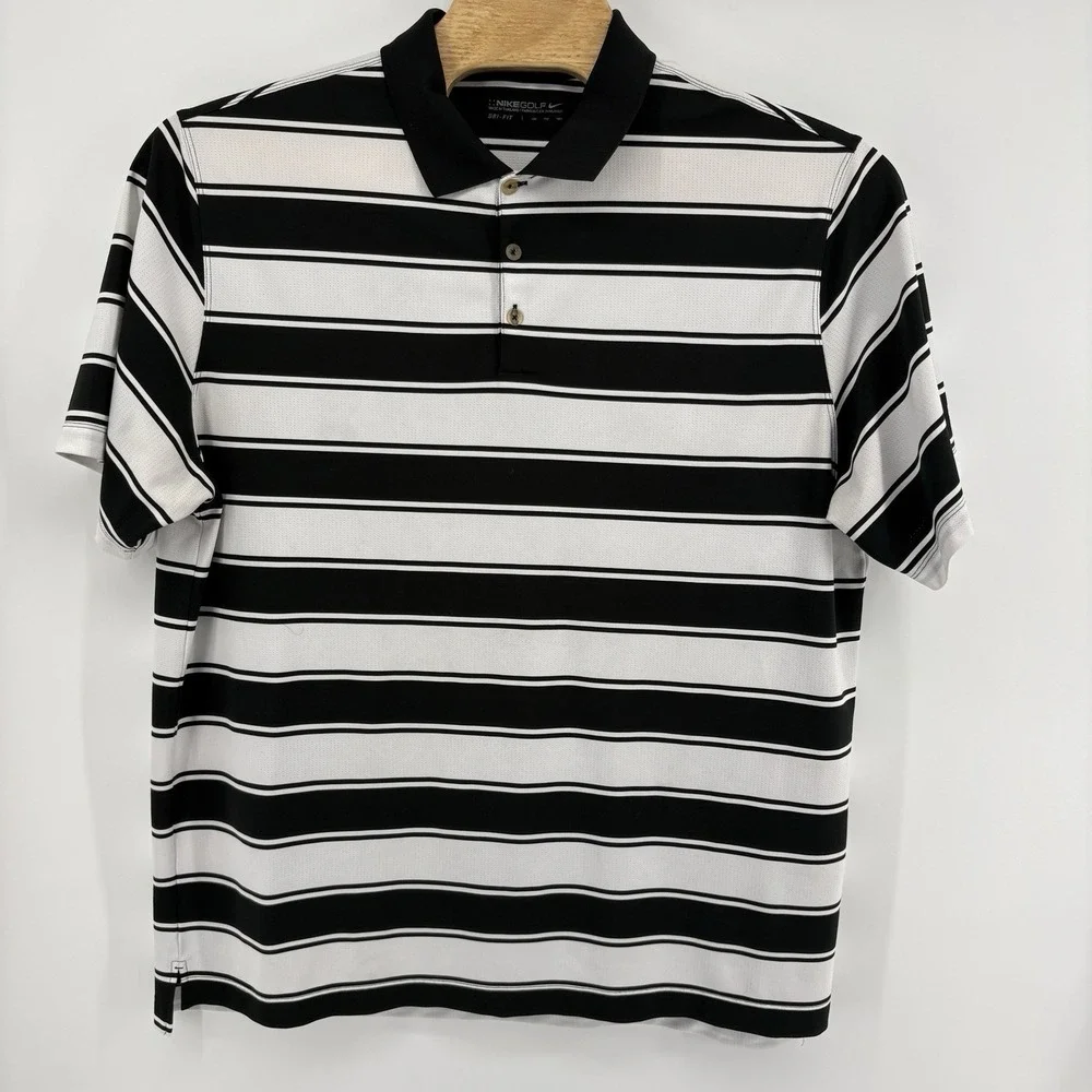 Nike Golf Tour Performance Dri-FIT Striped Polo Shirt Mens X Large Black White - Picture 2 of 11